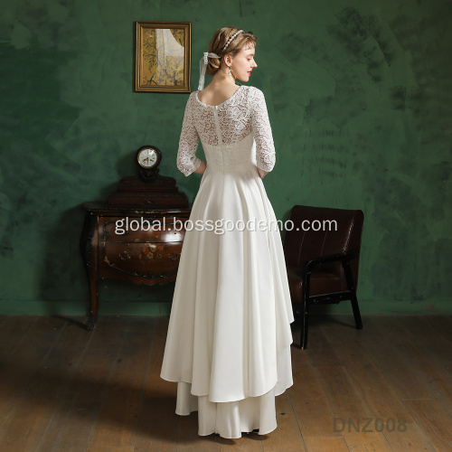 China Modern Sweetheart Neck half Sleeve Cathedral Train Bow Ruffles Ball Gown Wedding Dresses for Bride Supplier